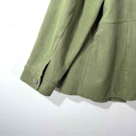 Chico’s Green Faux Suede Shirt Jacket Button Front - Picture 5 of 8